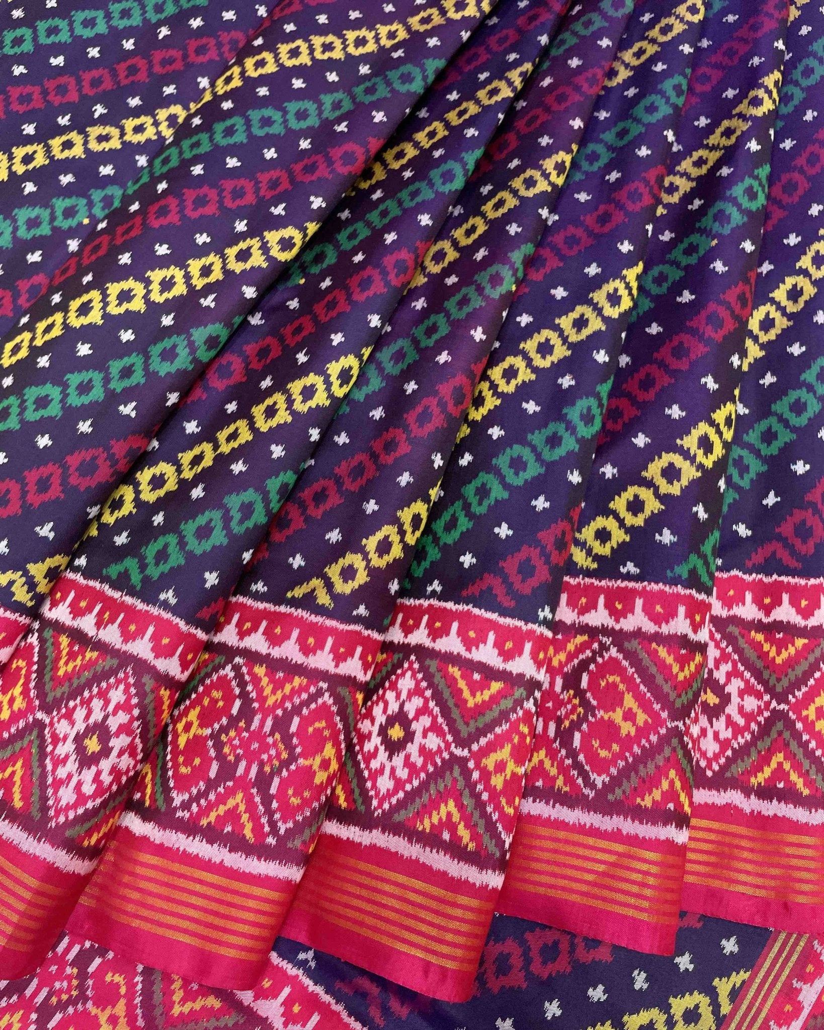 Crimson Red & Navy Blue Square Leheriya Designer Patola Saree - SindhoiPatolaArt