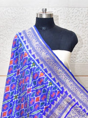 Blue Patola dupatta with manekchowk design and banarasi border pallu - SindhoiPatolaArt