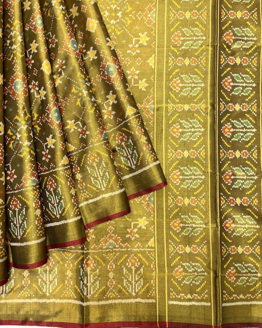 Golden Navratan Tissue Designer Patola Saree - SindhoiPatolaArt