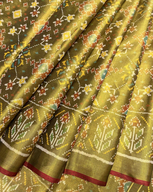 Golden Navratan Tissue Designer Patola Saree - SindhoiPatolaArt