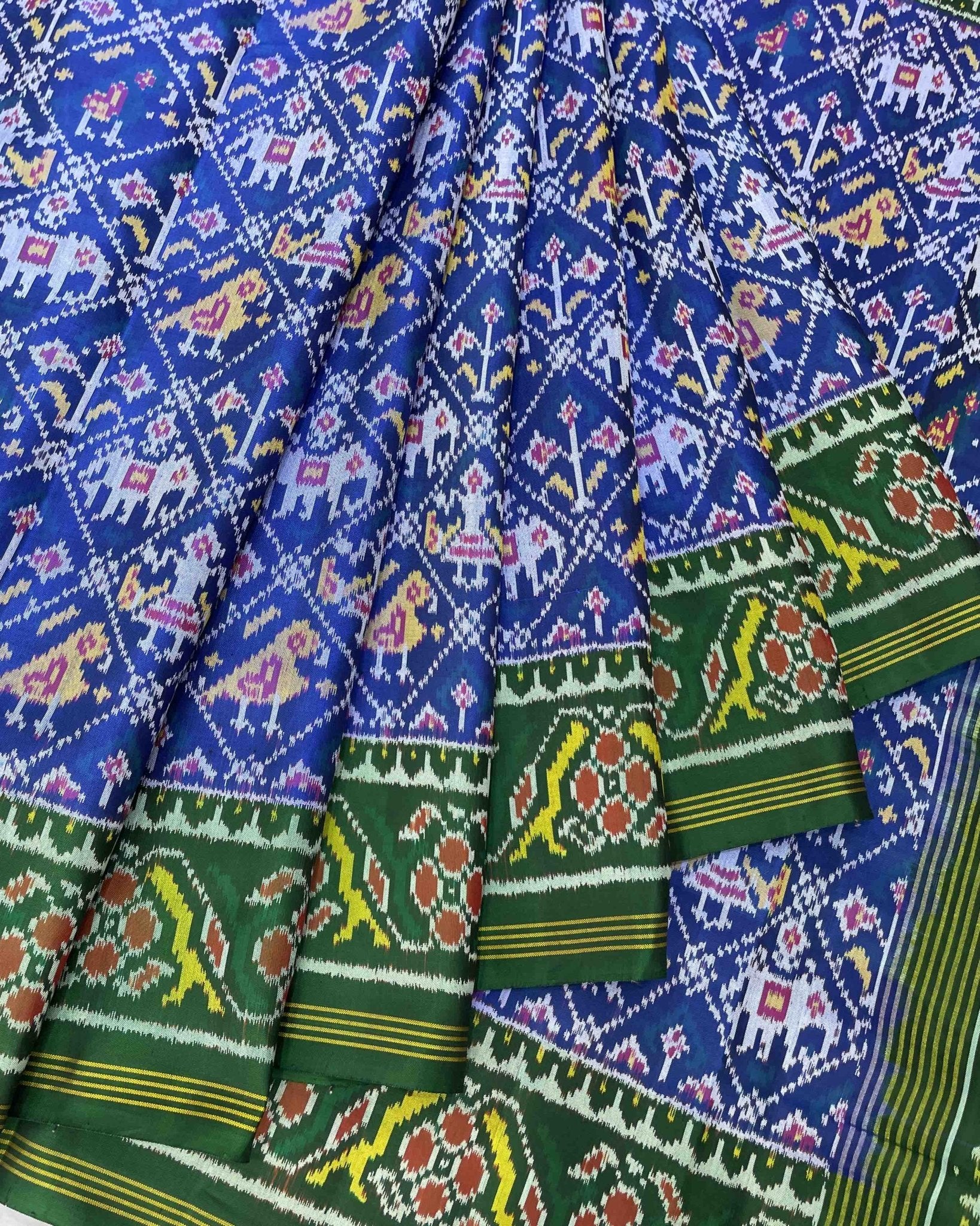 Green & Blue Narikunj Patola Saree - SindhoiPatolaArt