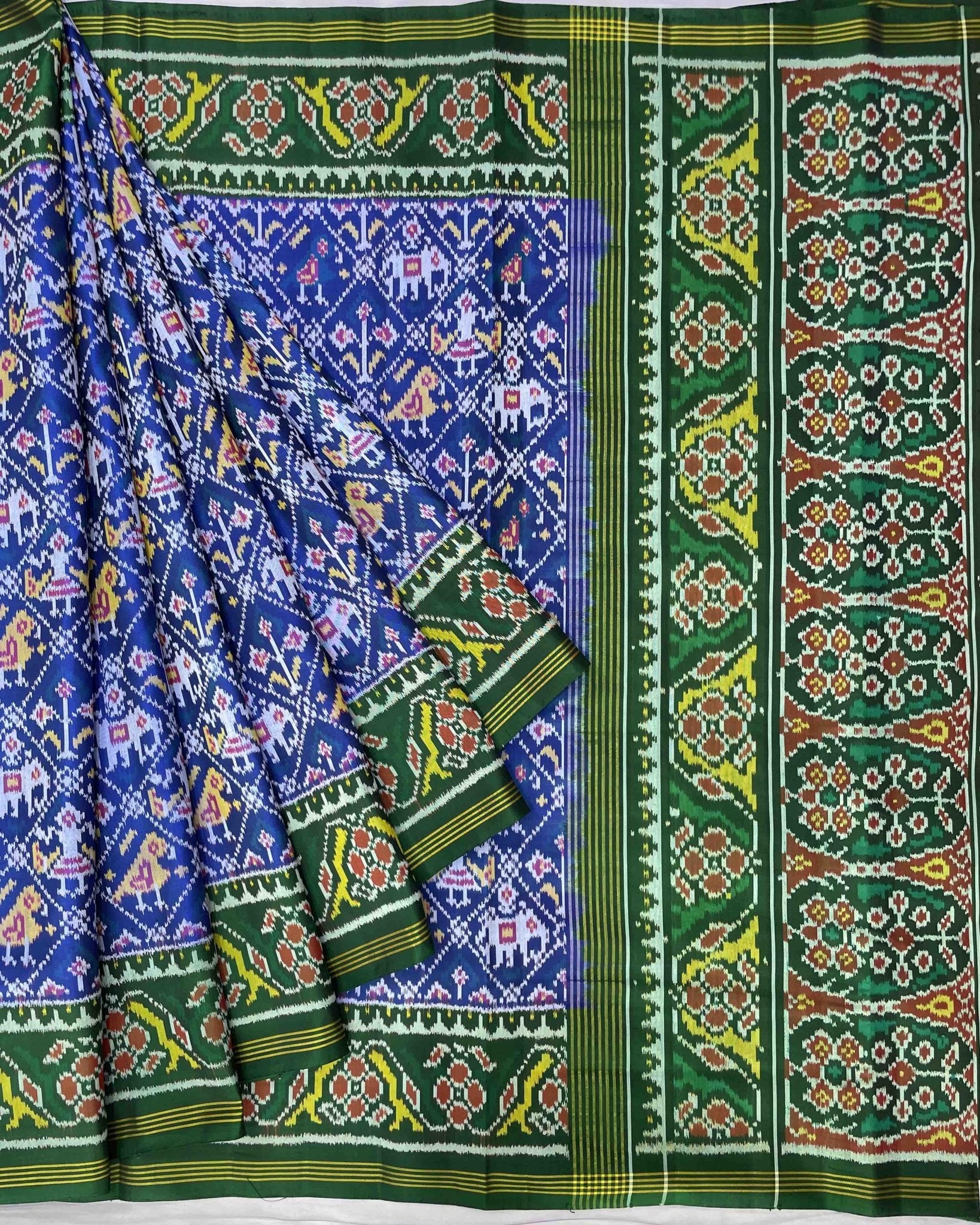 Green & Blue Narikunj Patola Saree - SindhoiPatolaArt