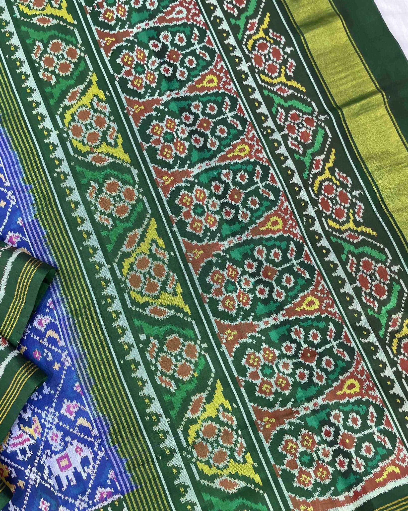 Green & Blue Narikunj Patola Saree - SindhoiPatolaArt