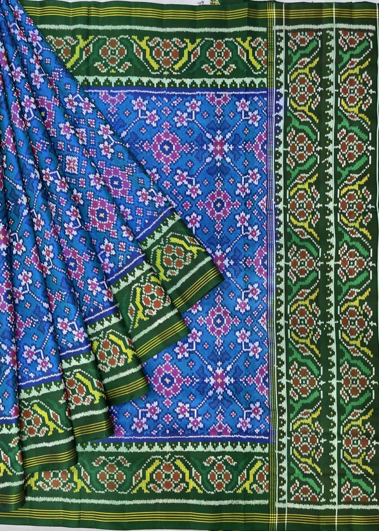Green & Blue Navratna Patola Saree - SindhoiPatolaArt