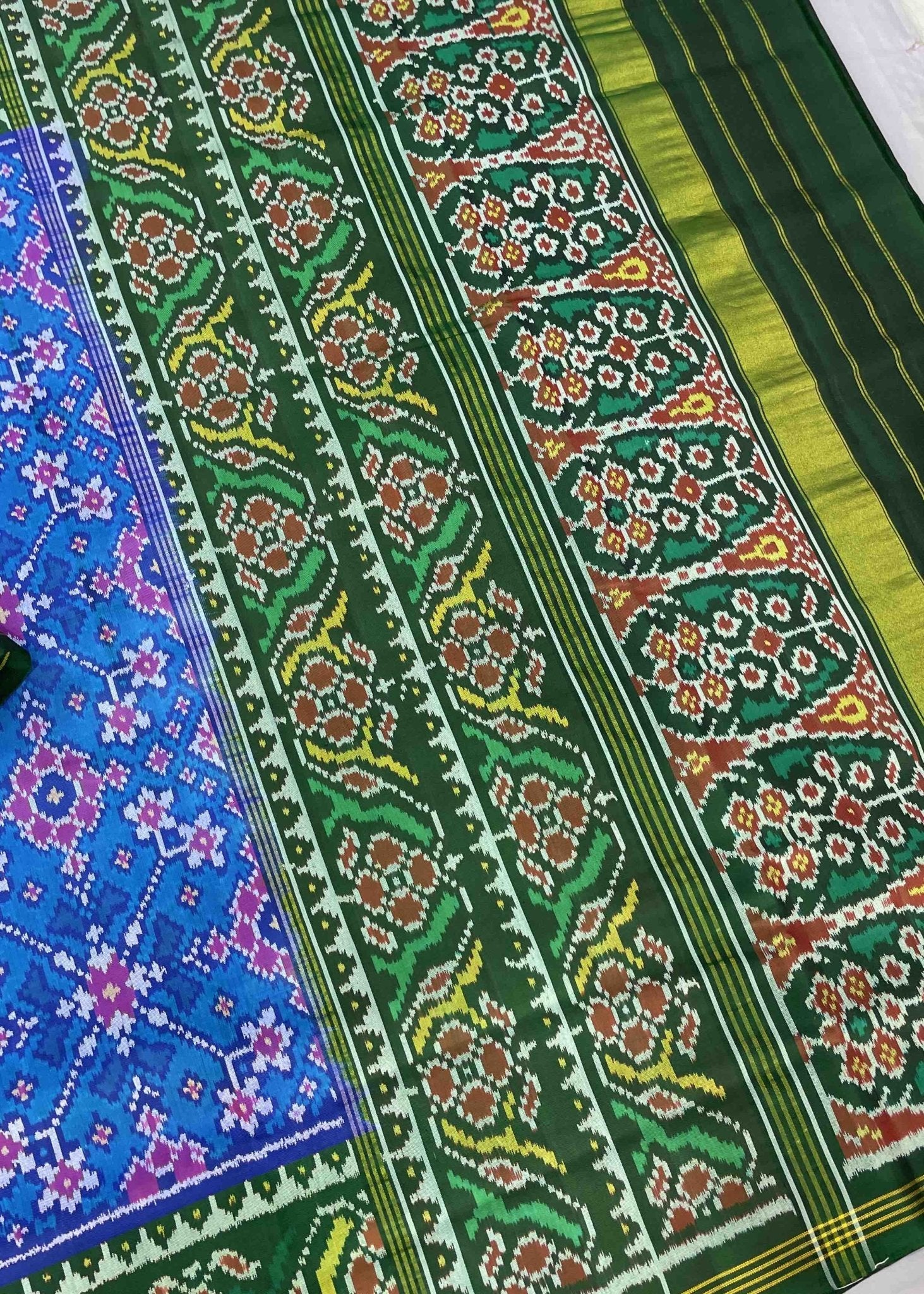 Green & Blue Navratna Patola Saree - SindhoiPatolaArt