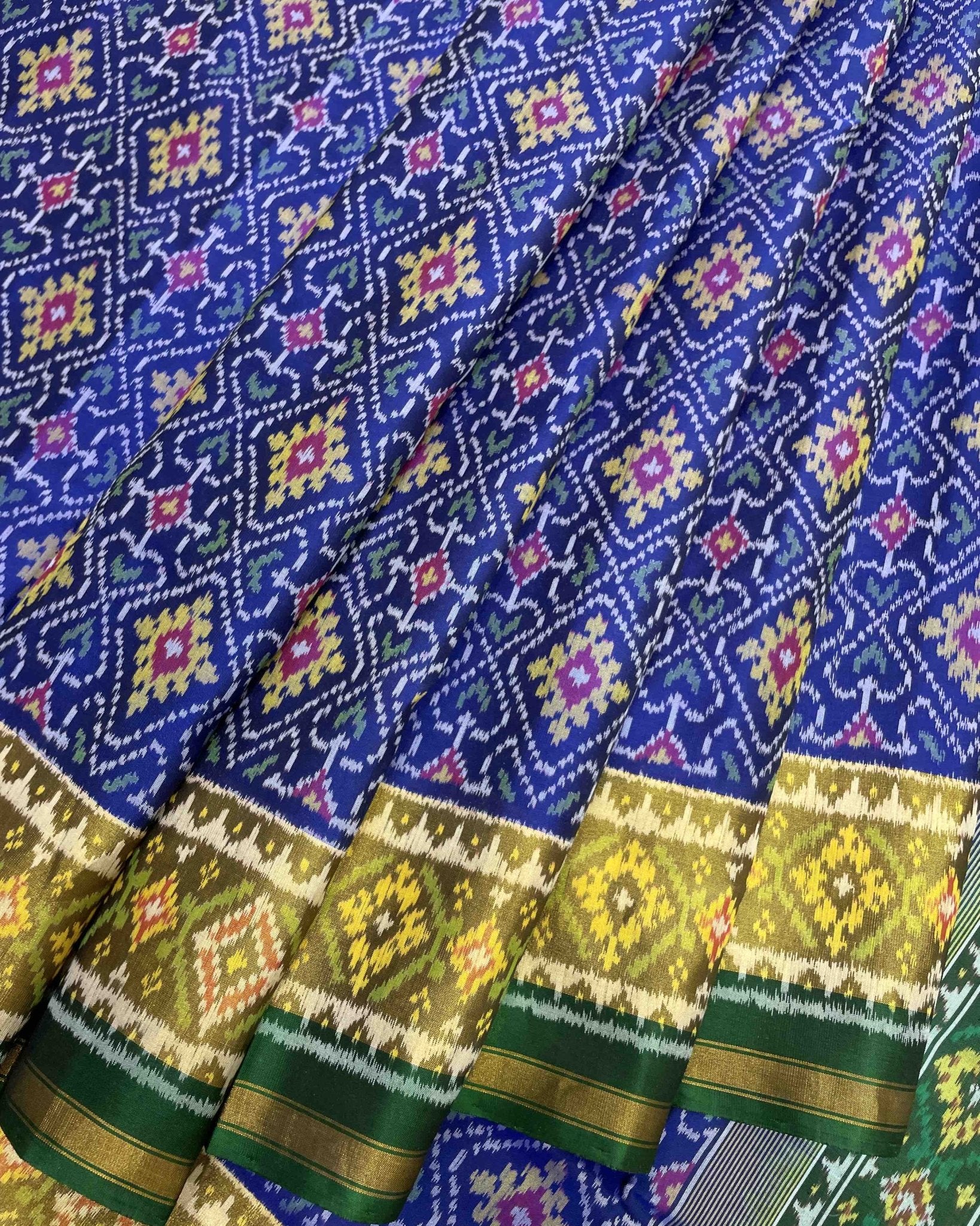 Green & Blue Panchanda Designer Patola Saree - SindhoiPatolaArt
