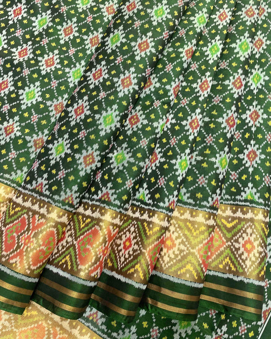 Green Fulkari Designer Patola Saree - SindhoiPatolaArt