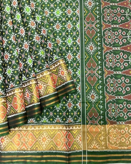 Green Fulkari Designer Patola Saree - SindhoiPatolaArt