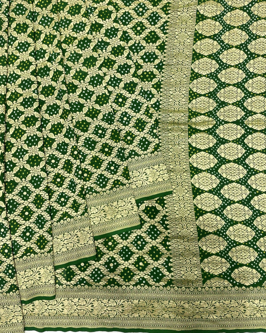 Green Georgette Bandhani Saree - SindhoiPatolaArt