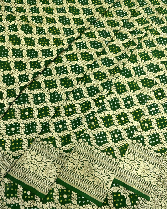 Green Georgette Bandhani Saree - SindhoiPatolaArt
