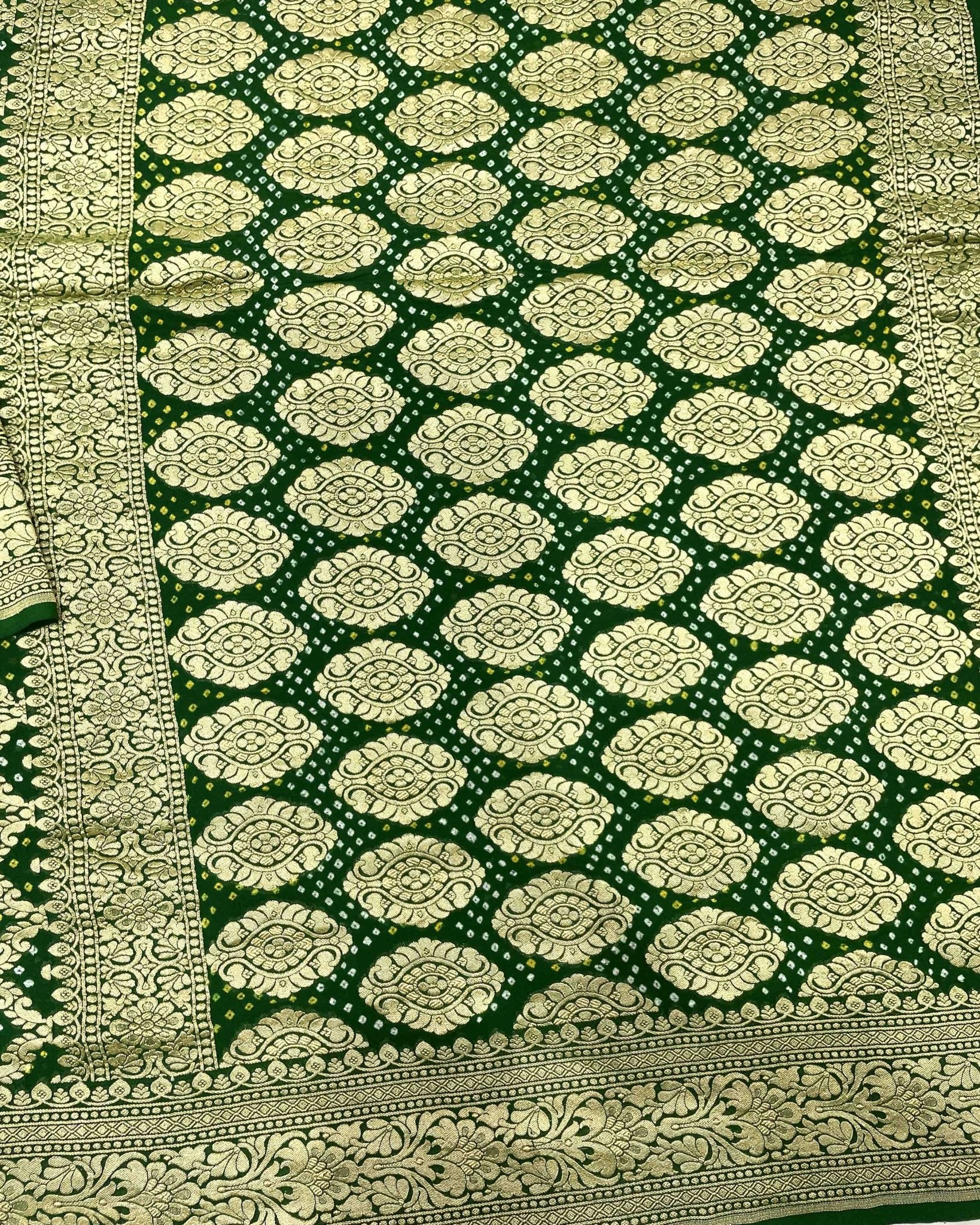 Green Georgette Bandhani Saree - SindhoiPatolaArt
