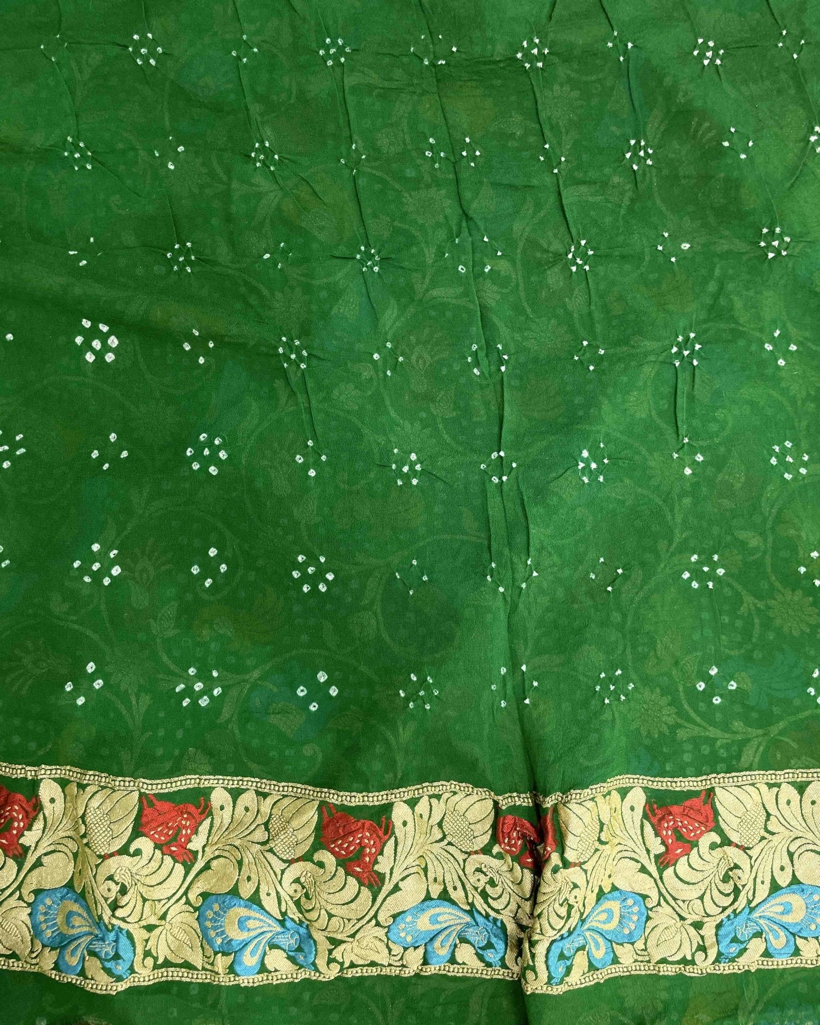 Green georgette Bandhani Saree - SindhoiPatolaArt