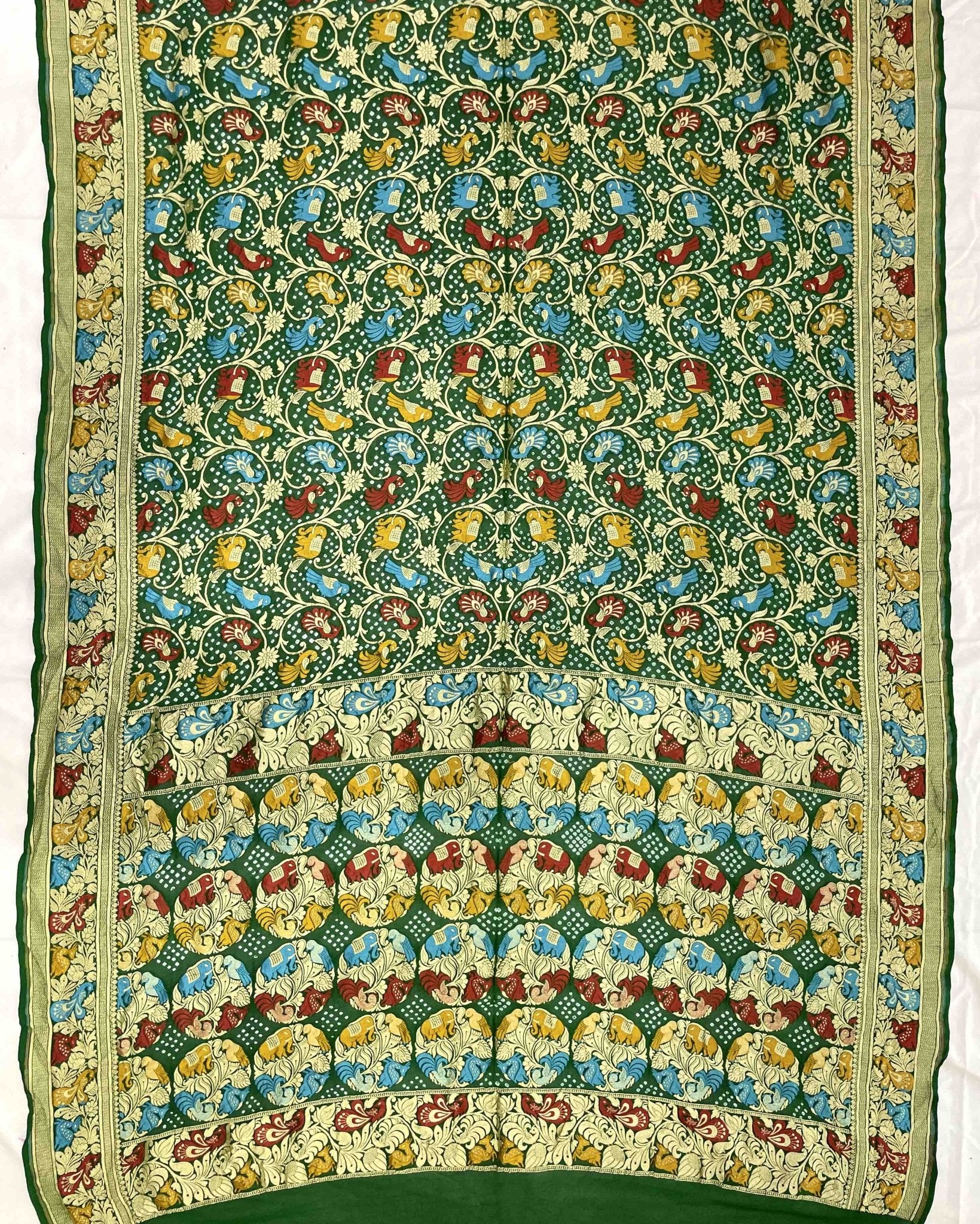 Green georgette Bandhani Saree - SindhoiPatolaArt