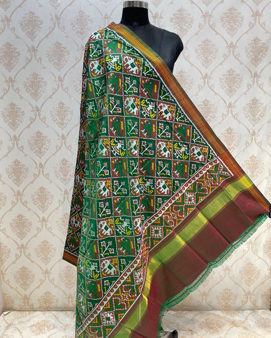 Green Narikunj Designer Patola Dupatta - SindhoiPatolaArt