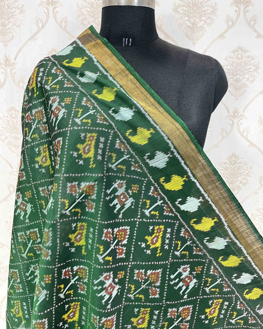 Green Narikunj Designer Patola Dupatta - SindhoiPatolaArt