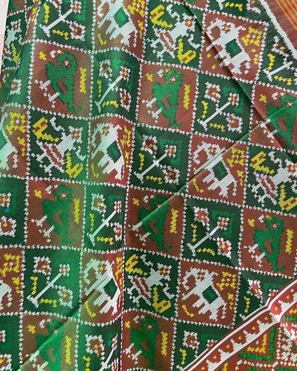 Green Narikunj Designer Patola Dupatta - SindhoiPatolaArt