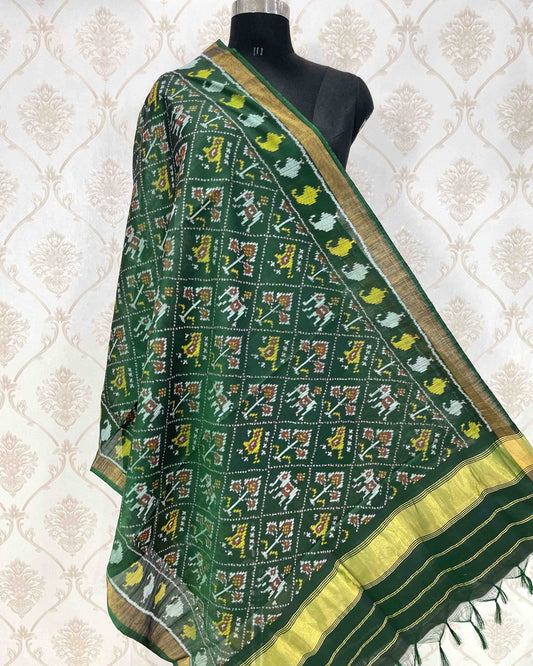 Green Narikunj Designer Patola Dupatta - SindhoiPatolaArt