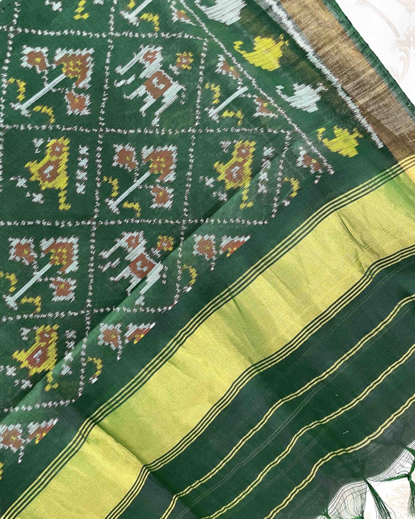 Green Narikunj Designer Patola Dupatta - SindhoiPatolaArt