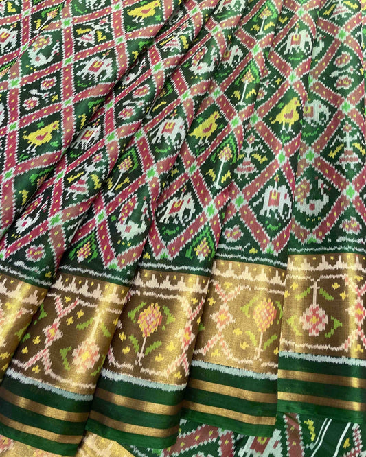 Green Narikunj Designer Patola Saree - SindhoiPatolaArt