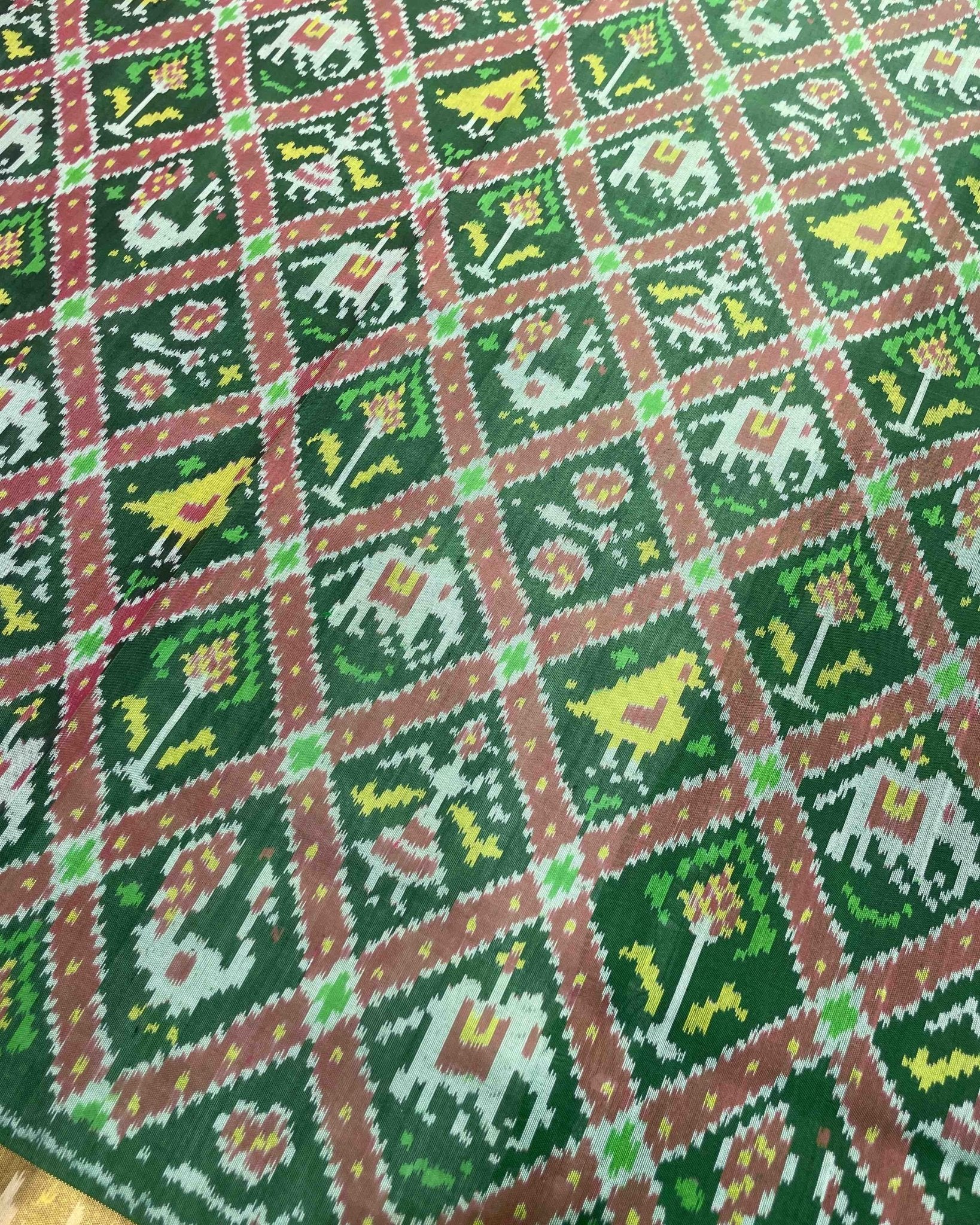 Green Narikunj Designer Patola Saree - SindhoiPatolaArt