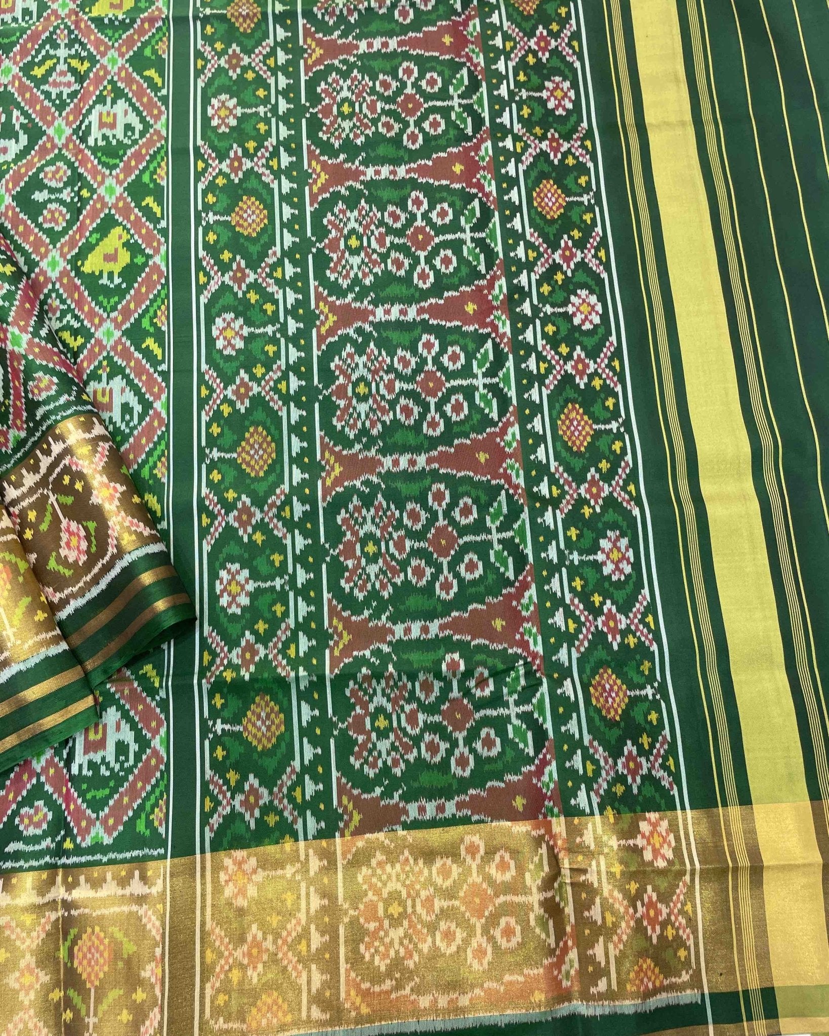 Green Narikunj Designer Patola Saree - SindhoiPatolaArt