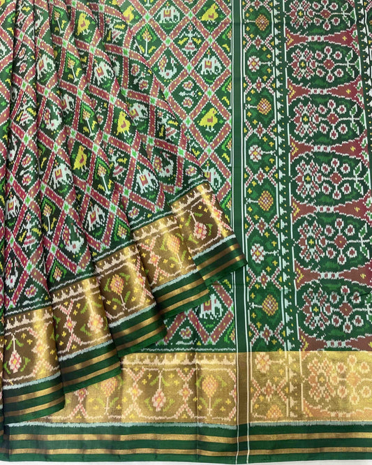 Green Narikunj Designer Patola Saree - SindhoiPatolaArt