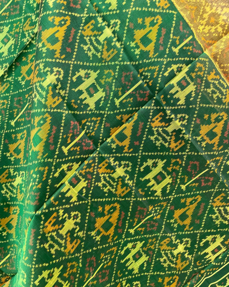 Green Narikunj Patola Dupatta - SindhoiPatolaArt