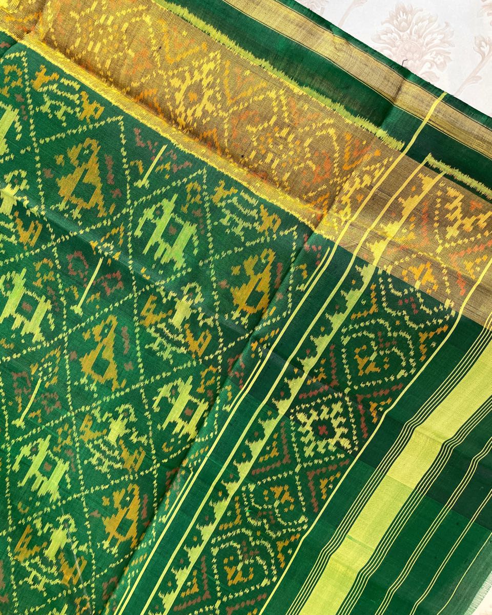Green Narikunj Patola Dupatta - SindhoiPatolaArt