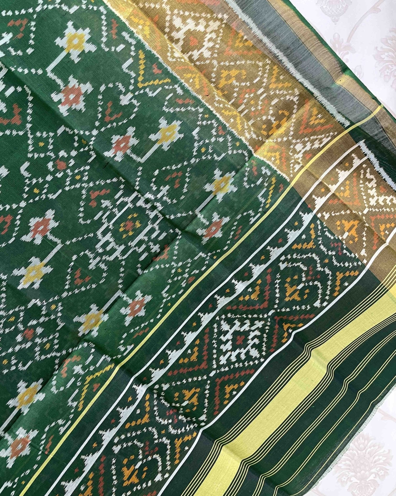 Green Navratan Designer Patola Dupatta - SindhoiPatolaArt
