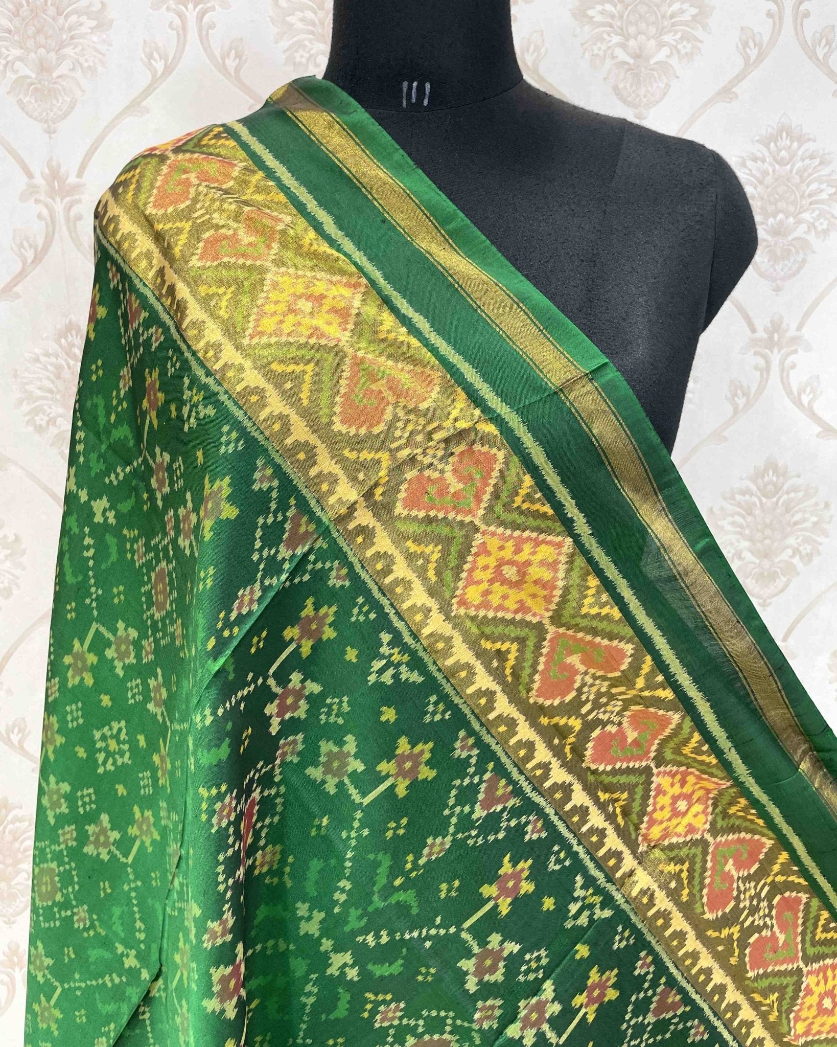 Green Navratan Designer Patola Dupatta - SindhoiPatolaArt