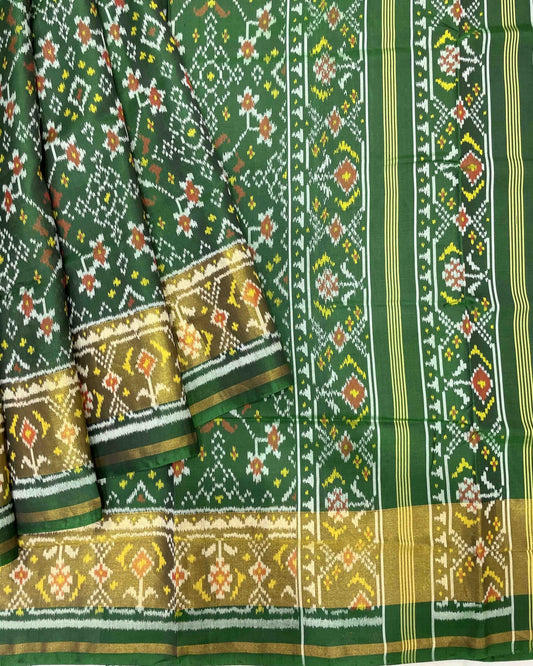 Green Navratan Designer Patola Saree - SindhoiPatolaArt