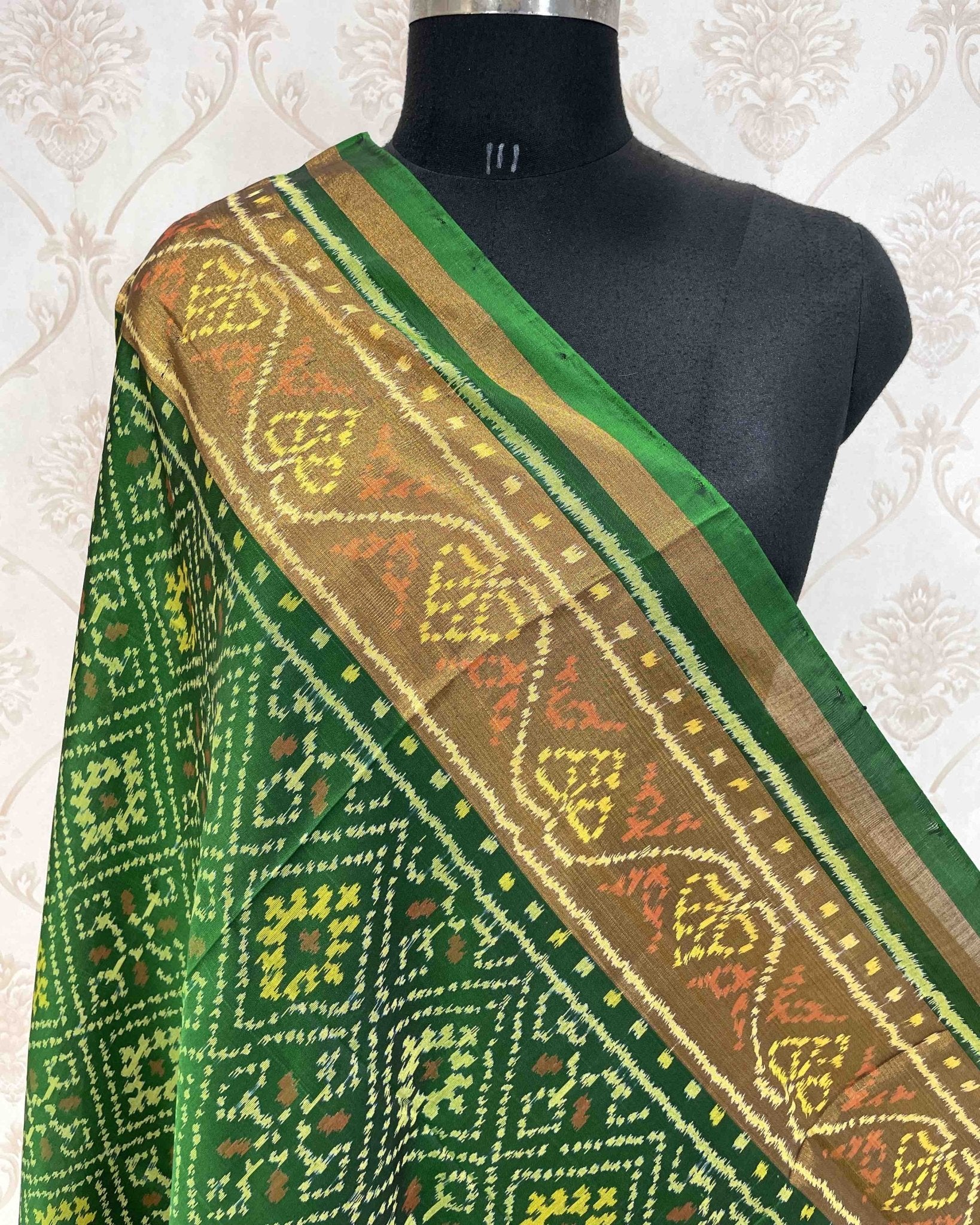 Green Panchanda Designer Patola Dupatta - SindhoiPatolaArt