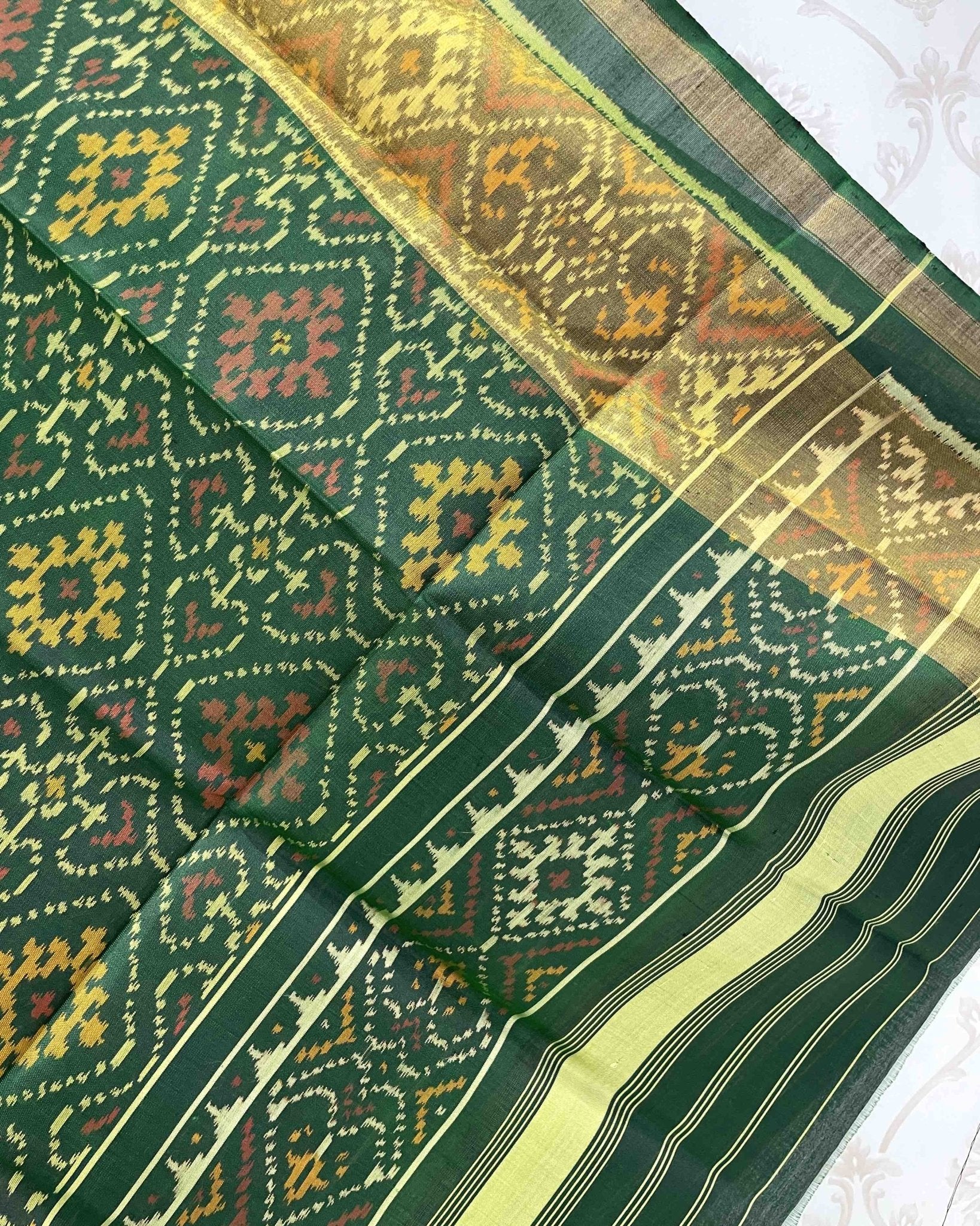 Green Panchanda Designer Patola Dupatta - SindhoiPatolaArt