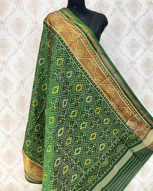 Green Panchanda Designer Patola Dupatta - SindhoiPatolaArt