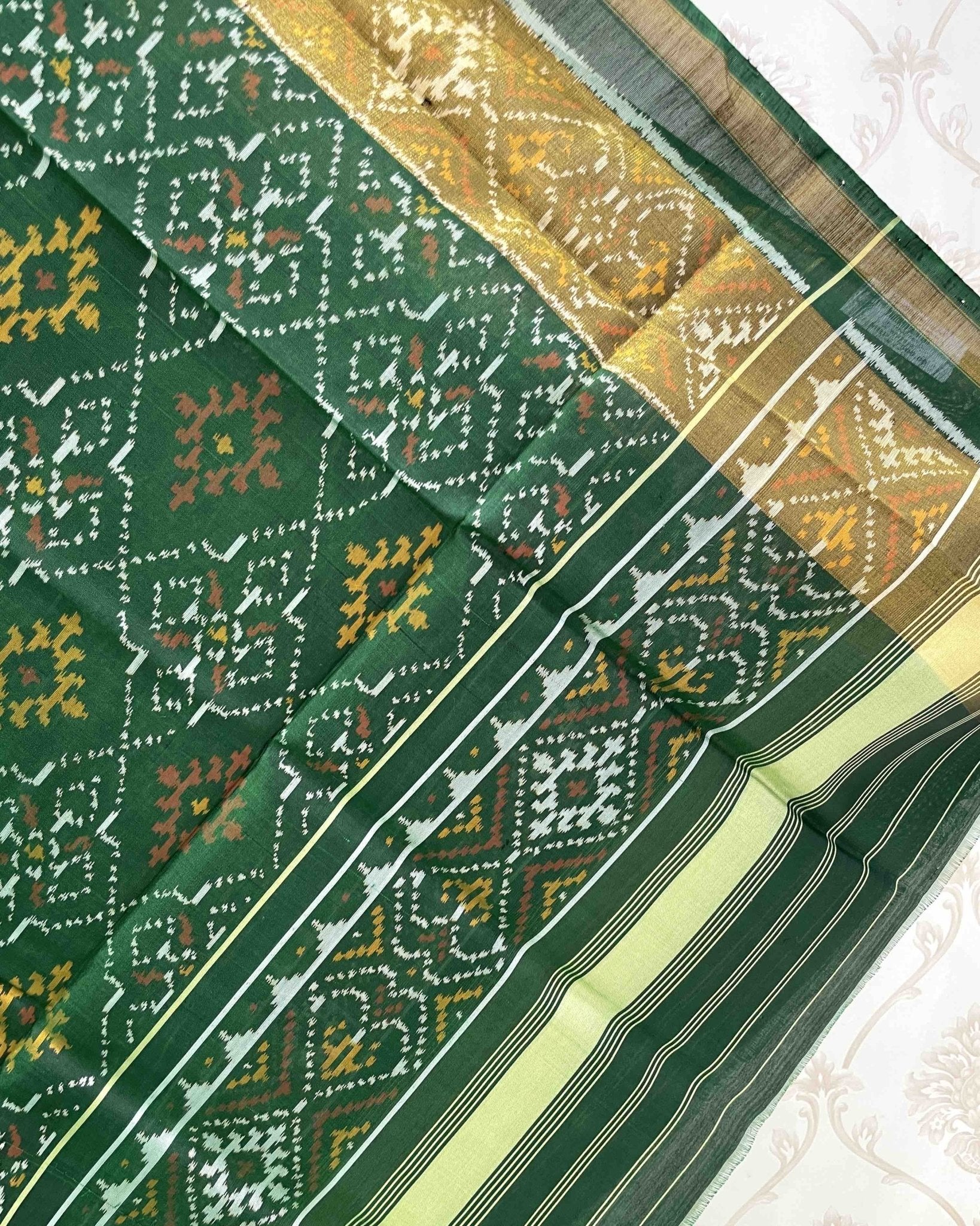 Green Panchanda Designer Patola Dupatta - SindhoiPatolaArt