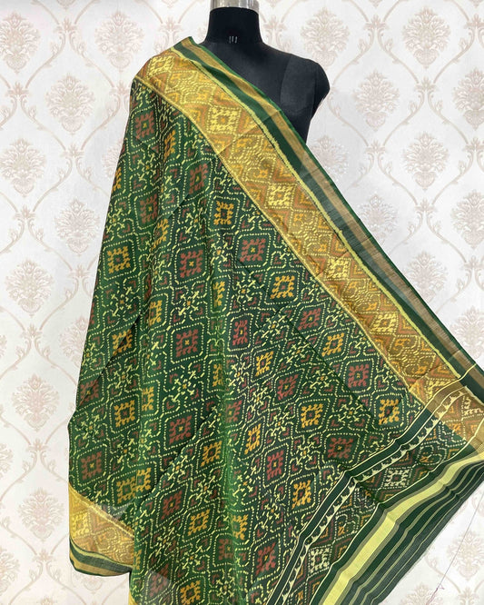Green Panchanda Designer Patola Dupatta - SindhoiPatolaArt
