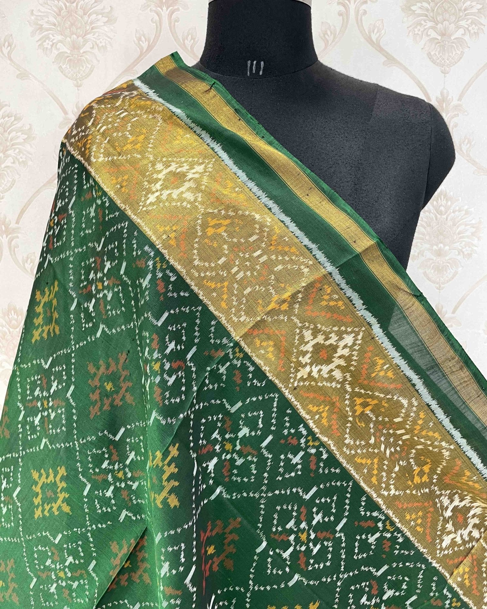 Green Panchanda Designer Patola Dupatta - SindhoiPatolaArt