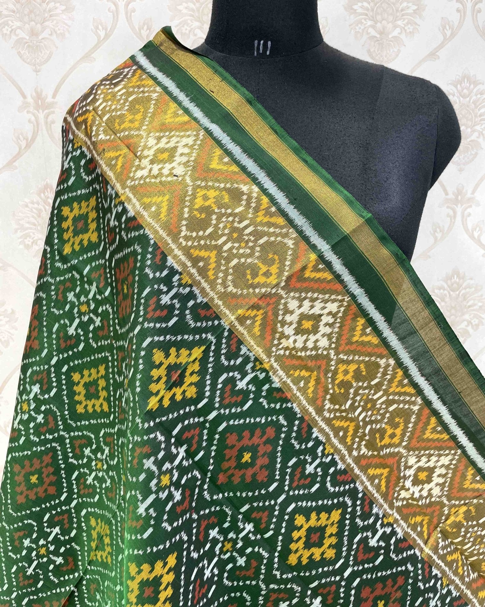 Green Panchanda Designer Patola Dupatta - SindhoiPatolaArt