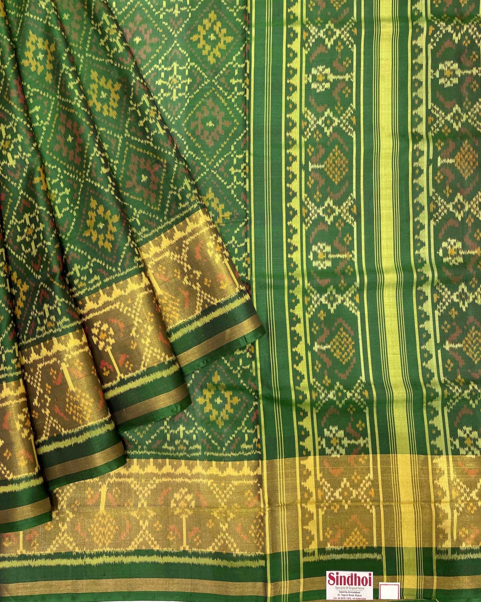 Green Panchanda Designer Patola Saree - SindhoiPatolaArt