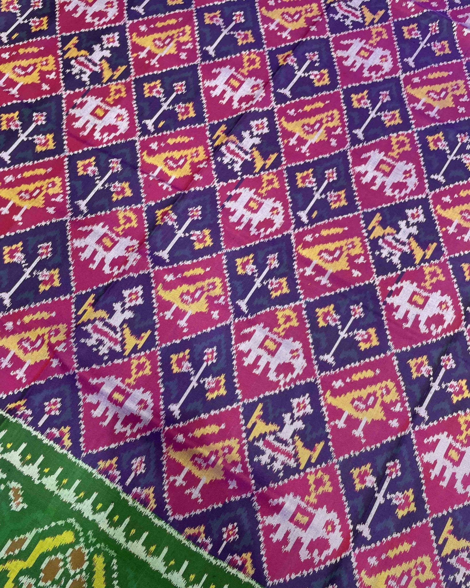 Green & Purple Narikunj Designer Patola Saree - SindhoiPatolaArt