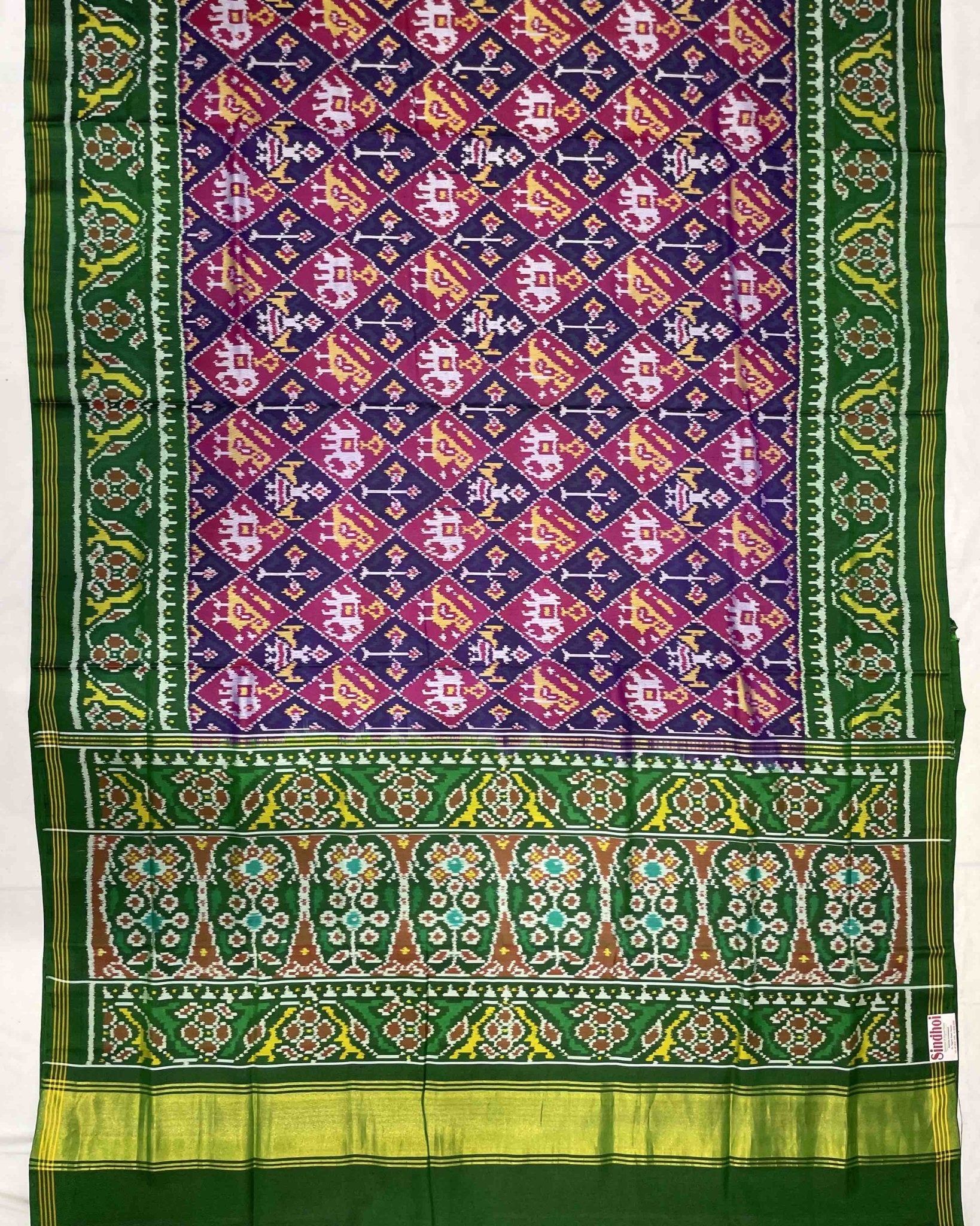 Green & Purple Narikunj Designer Patola Saree - SindhoiPatolaArt