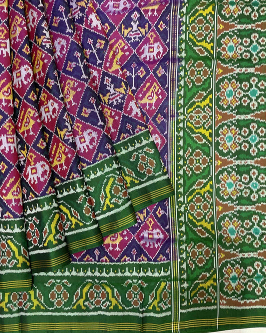 Green & Purple Narikunj Designer Patola Saree - SindhoiPatolaArt