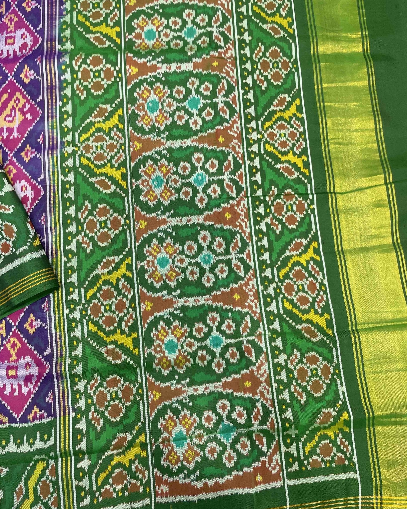 Green & Purple Narikunj Designer Patola Saree - SindhoiPatolaArt
