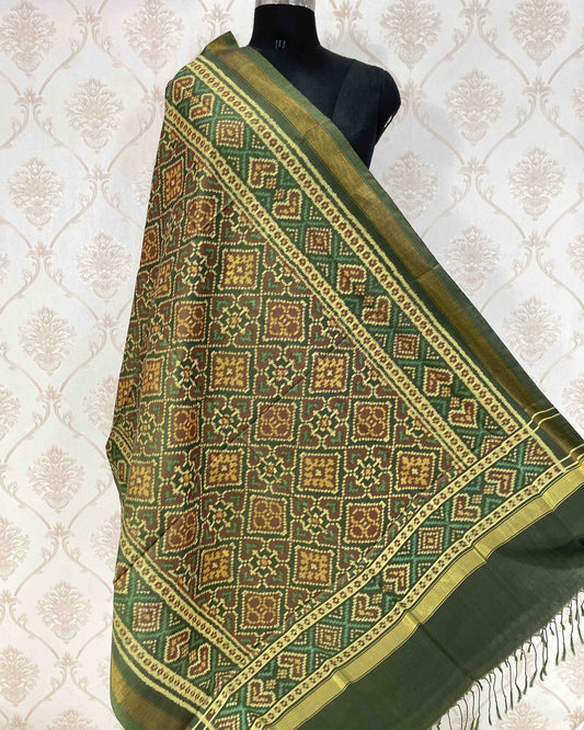 Mehendi Green Panchanda Designer Patola Dupatta - SindhoiPatolaArt