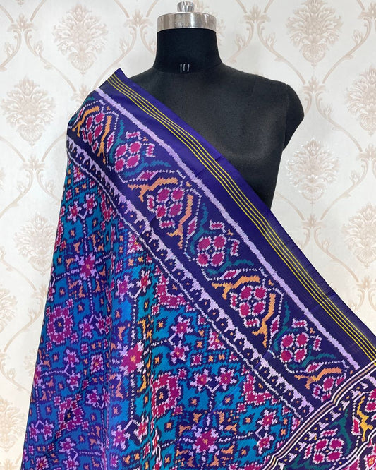 Navy Blue & Turquoise Navratan Patola Dupatta - SindhoiPatolaArt