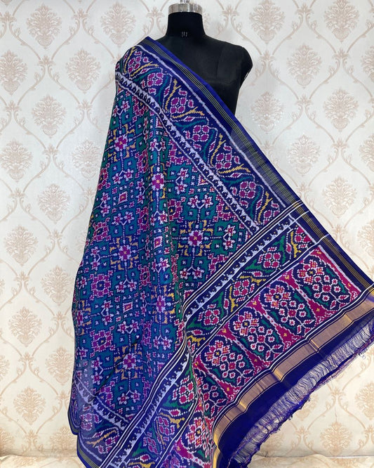 Navy Blue & Turquoise Navratan Patola Dupatta - SindhoiPatolaArt