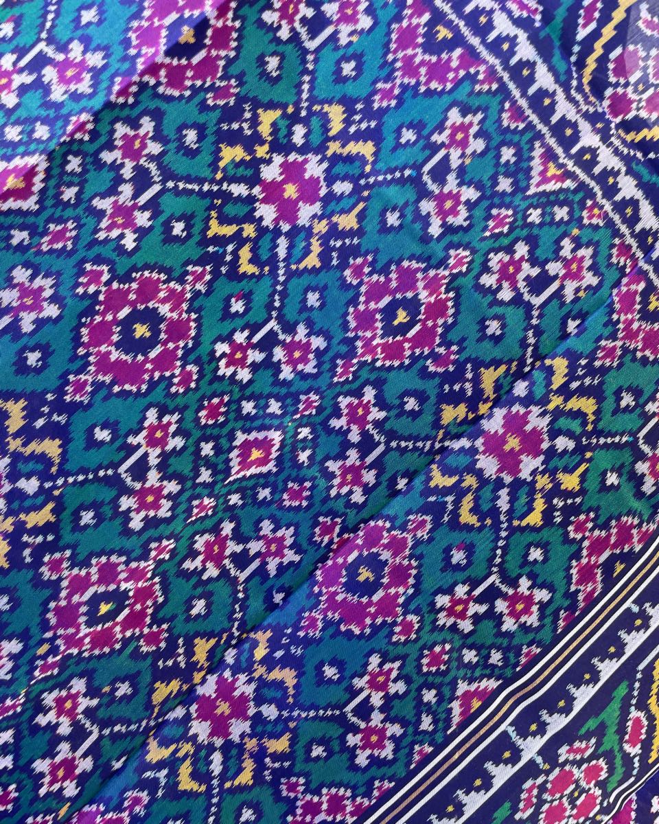 Navy Blue & Turquoise Navratan Patola Dupatta - SindhoiPatolaArt