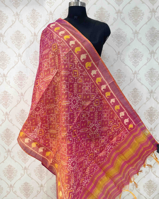 Peach Pink Manekchowk Designer Patola Dupatta - SindhoiPatolaArt