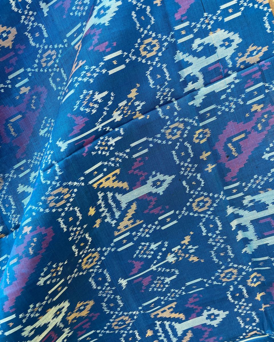 Peacock blue narikunj in sankadi Patola Dupatta - SindhoiPatolaArt