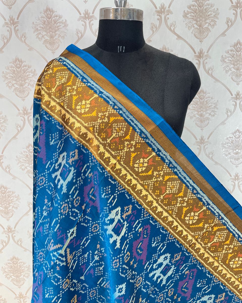 Peacock blue narikunj in sankadi Patola Dupatta - SindhoiPatolaArt